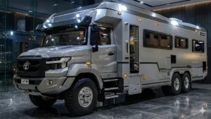 Exterior view of the 2026 Kia Motorhome on the open road