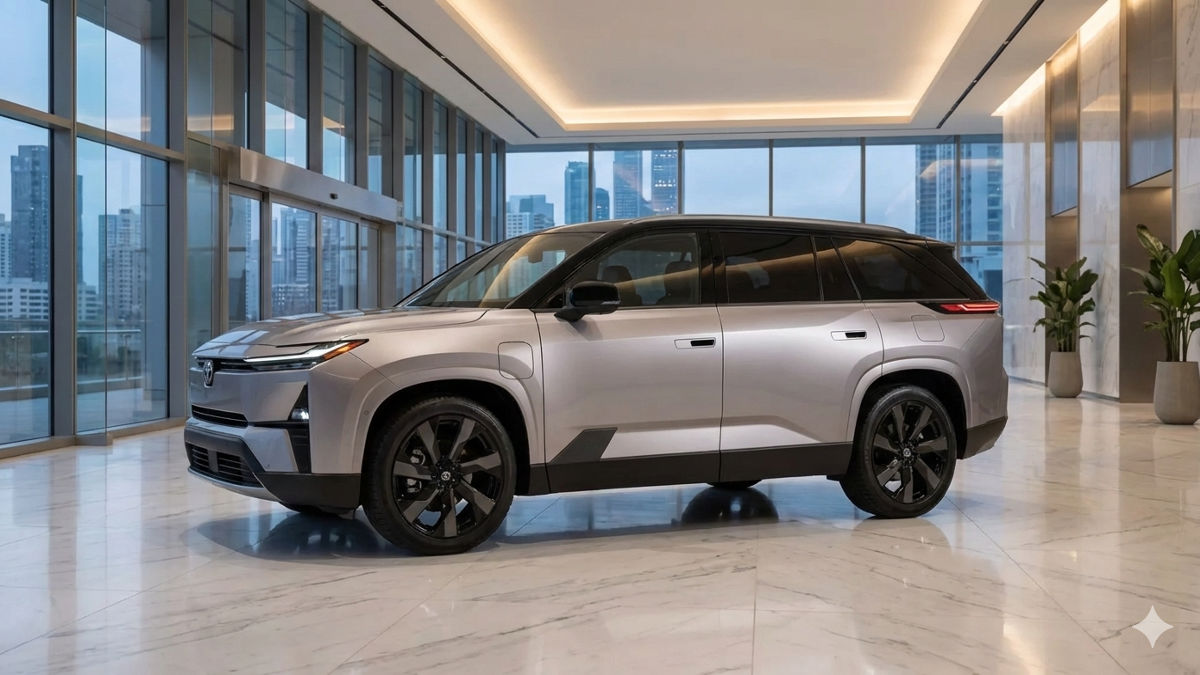 2027 Toyota Highlander all-electric SUV on display exterior
